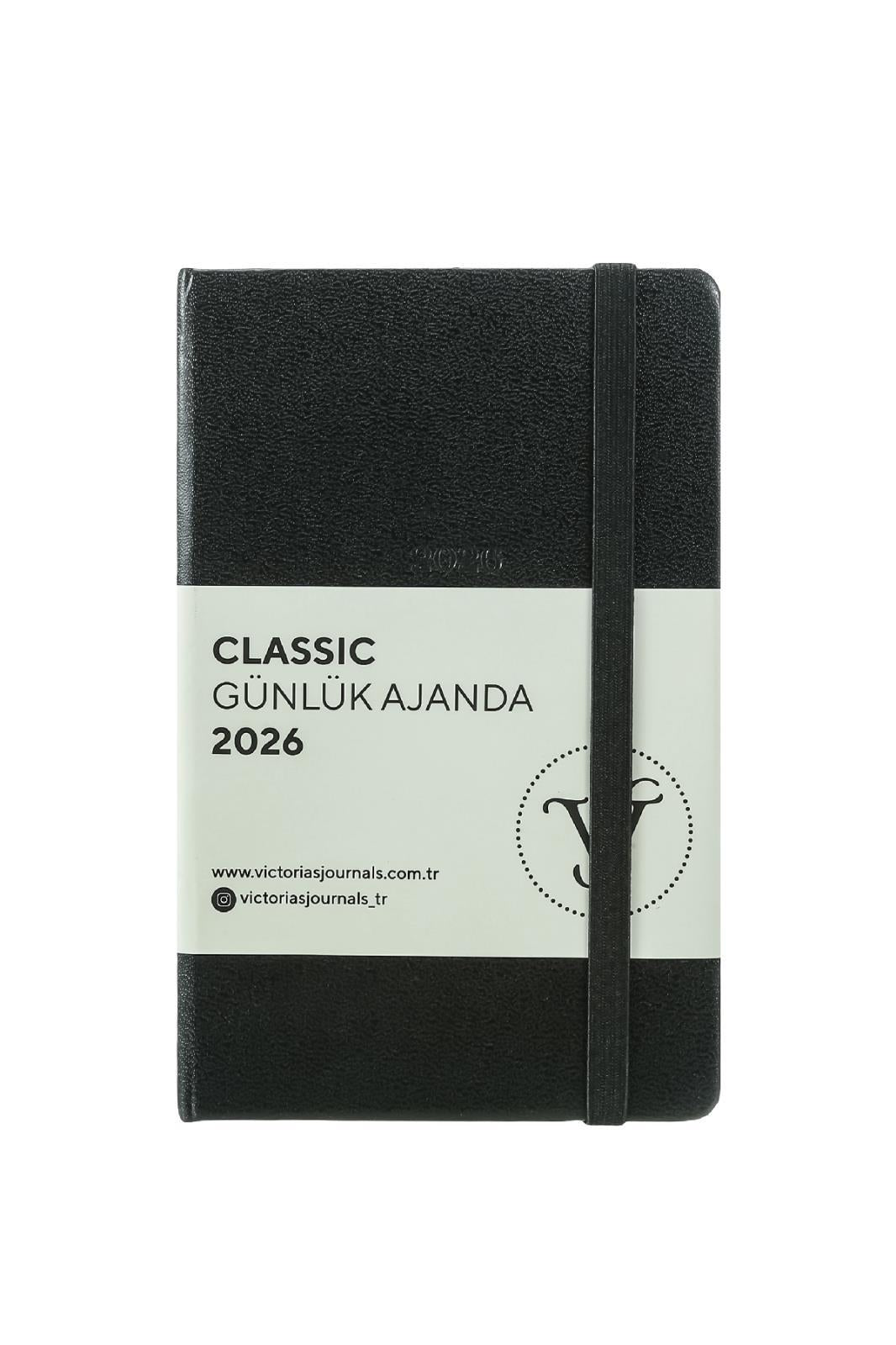 Victoria's Journals Classic-Günlük Ajanda 9x14 cm. Sert Kapak. Ivory 70 gr.384 Sayfa. Cepli.Lastikli.Siyah