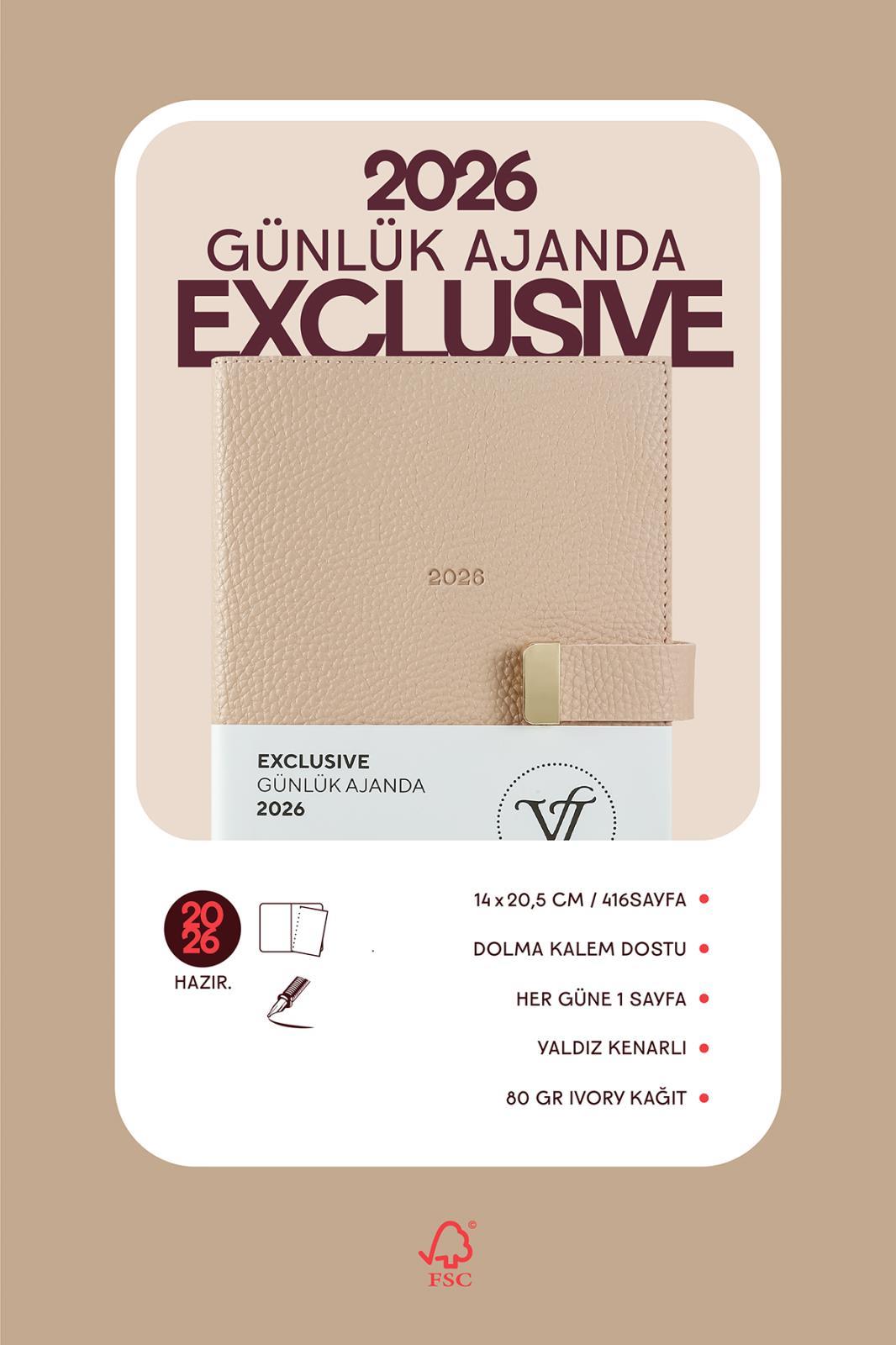 Victoria's Journals Exclusive-Günlük Ajanda A5 (14x20,5cm)  Ivory  80 gsm 416 sayfa .Yaldız Kenar. Değişebilen iç.Pembe