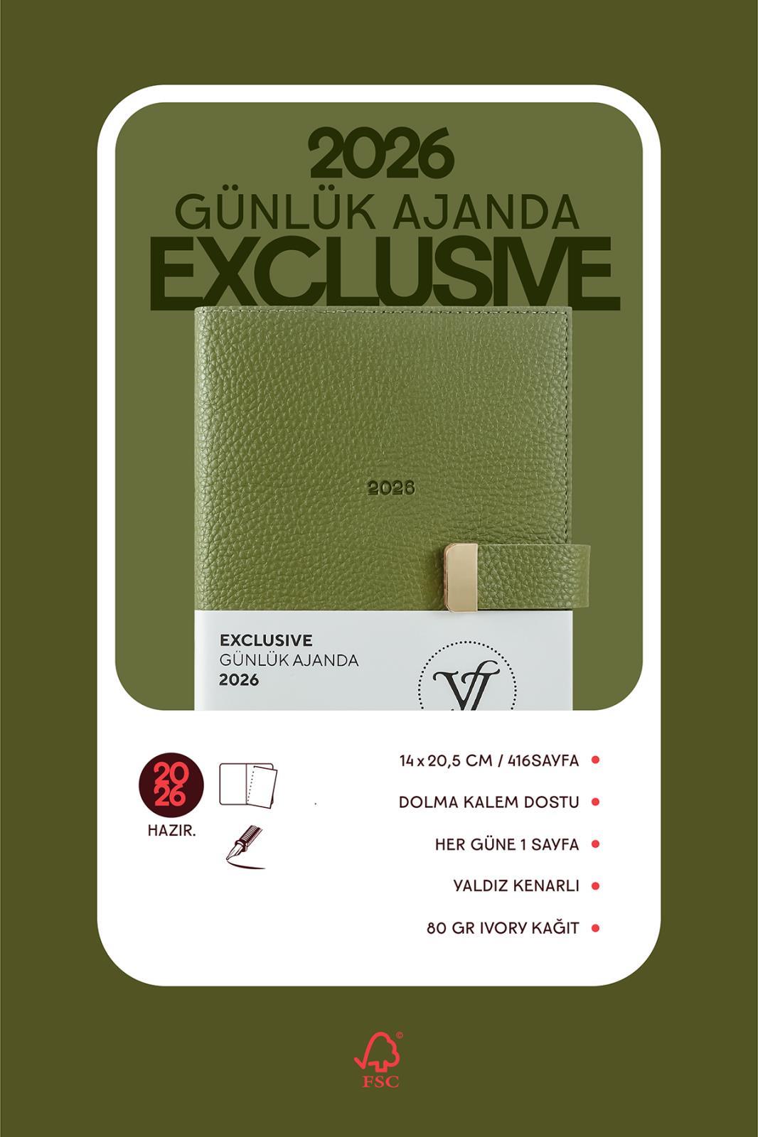 Victoria's Journals Exclusive-Günlük Ajanda A5 (14x20,5cm)  Ivory  80 gsm 416 sayfa .Yaldız Kenar. Değişebilen iç.Yeşil